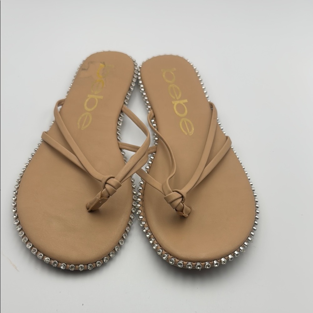 Bebe Tan Sandals with Metallic Embellishments (Per‎ Owned)